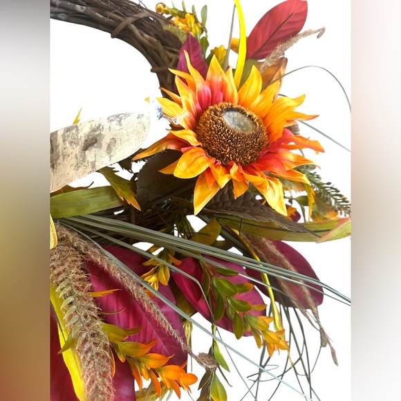 Sunflower Foilage and Bow Large Hanging Fall Wreath for Door or Wall Home Decor - Picture 13 of 13